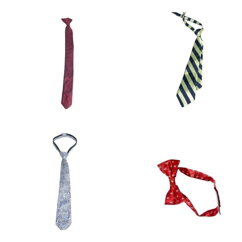 James MorganLot of 4 Boys Neck Ties Clip On Geometric & Striped Pattern Blue Red